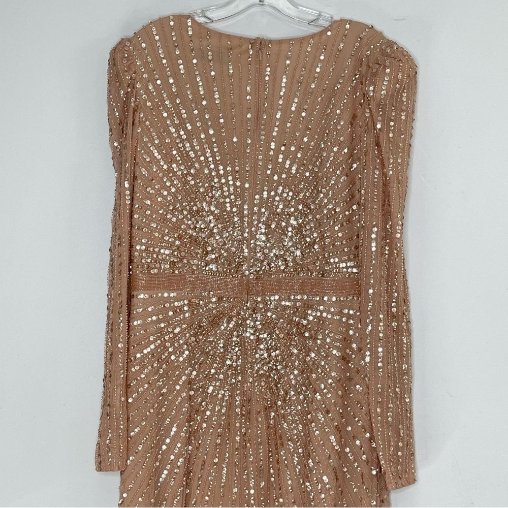 Mac Duggal 5715 Sequin Wrap-Over Long-Sleeve Embellished Gown, Rose, Size 10 - Picture 5 of 11
